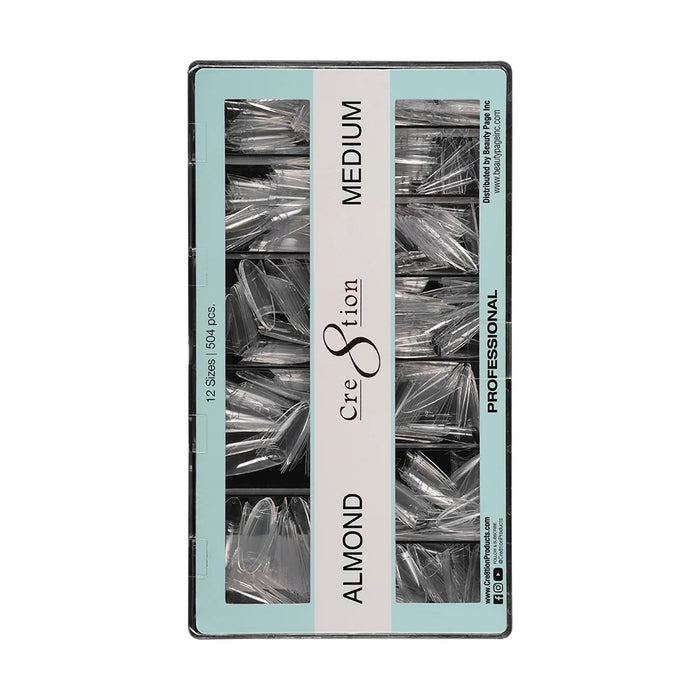 Cre8tion Special Shape Tips Clear (12 Sizes) - ALMOND Medium, BOX (Pk: 504 pcs/box, 100 boxes/case)