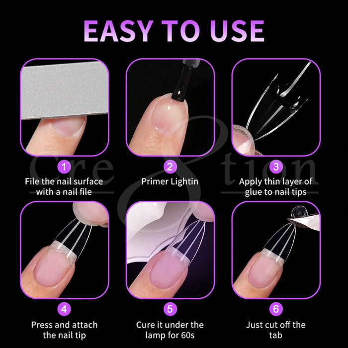 Cre8tion Special Shape Tips Clear (12 Sizes) - ALMOND Short, BOX (Pk: 504 pcs/box, 100 boxes/case)