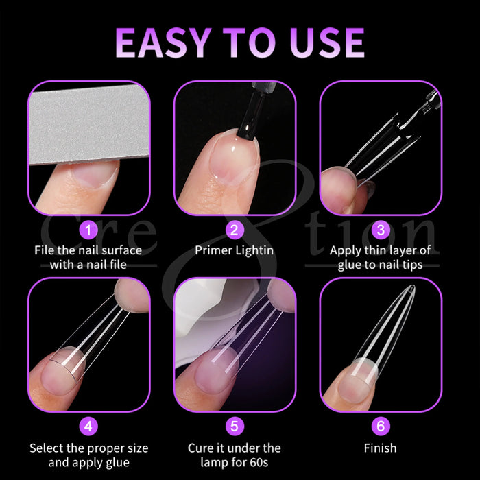 Cre8tion Special Shape Tips Clear (12 Sizes) - ALMOND X Long, BOX (Pk: 504 pcs/box, 50 boxes/case)