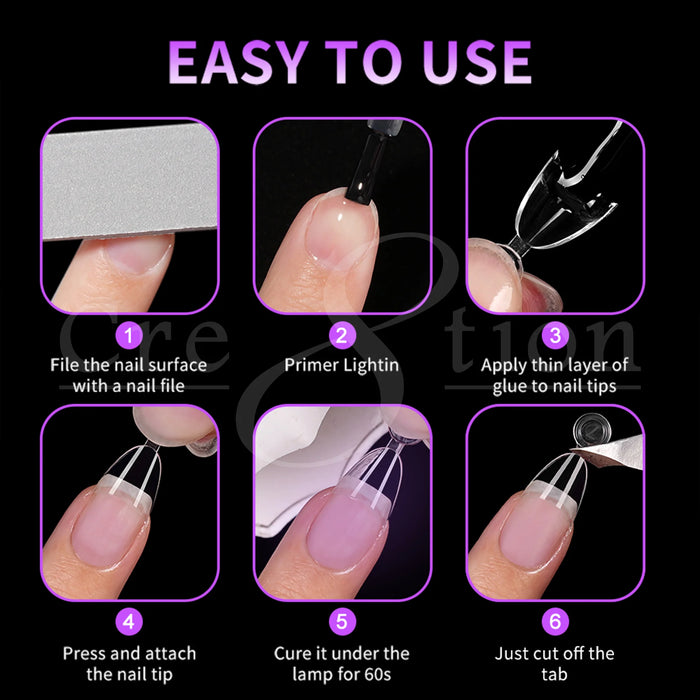 Cre8tion Special Shape Tips Clear (12 Sizes) - ALMOND X Short, BOX (Pk: 504 pcs/box, 100 boxes/case)