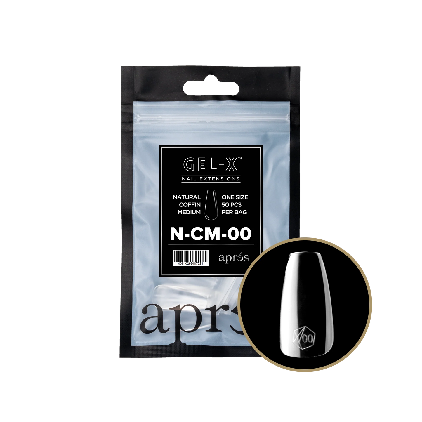 Apres Gel-X, NATURAL COFFIN MEDIUM Refill Bags, NCM2.0, 15342 (50 Nail Tips/Bag)