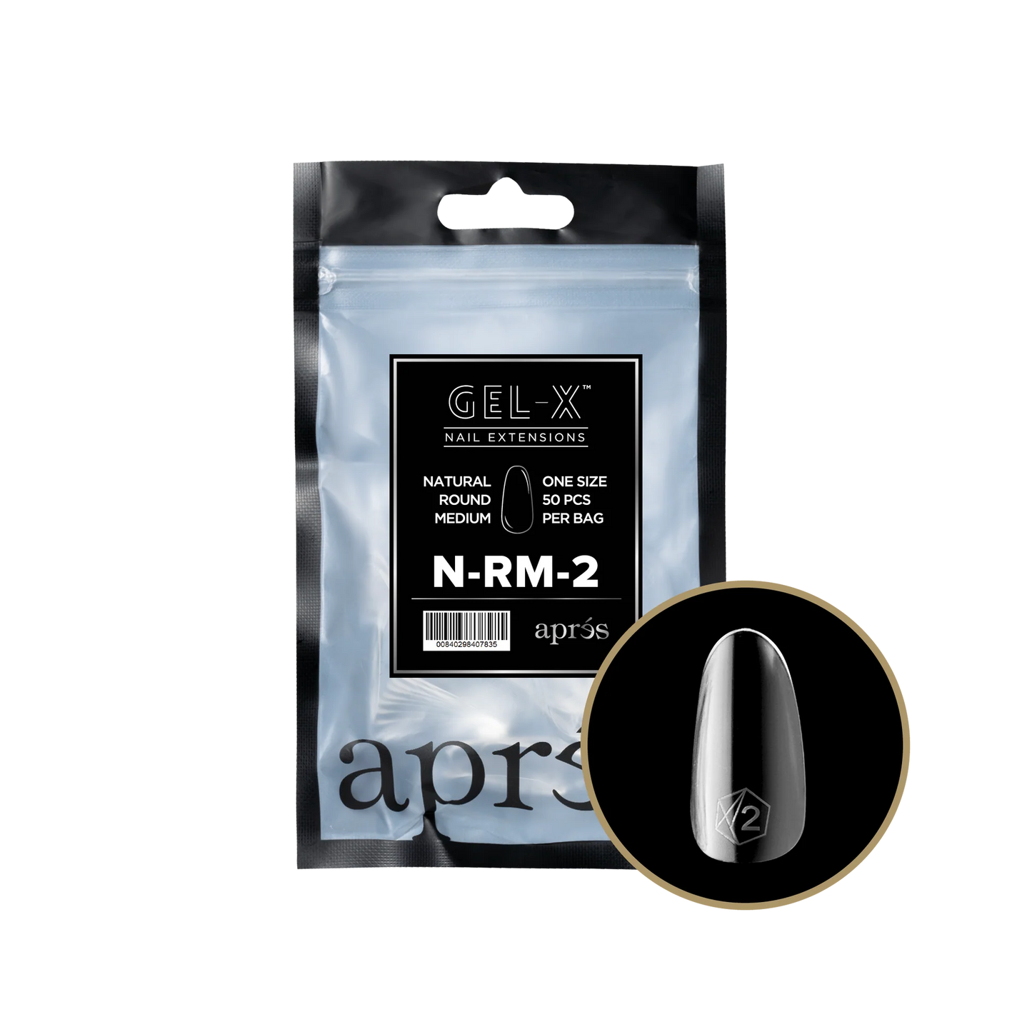 Apres Gel-X, NATURAL ROUND MEDIUM Refill Bags, NRM2.0, 15353 (50 Nail Tips/Bag)