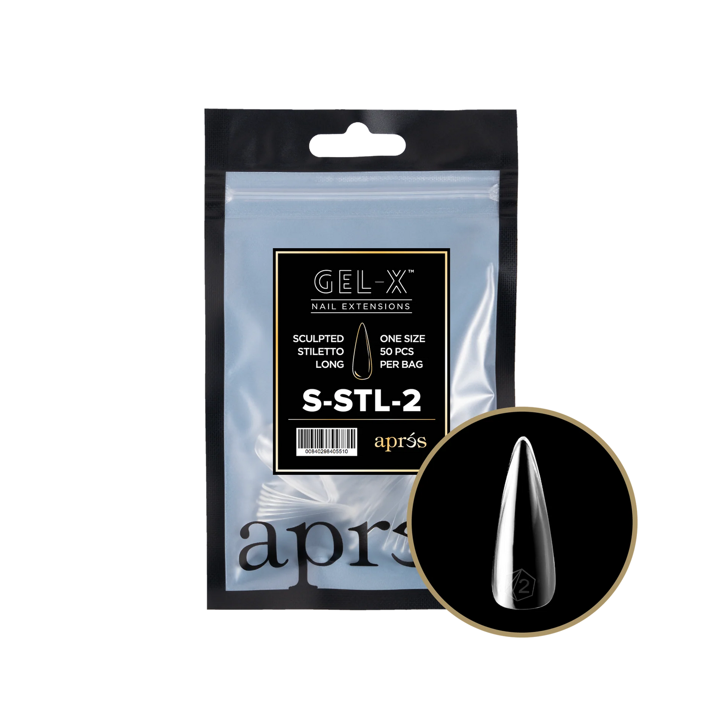 Apres Gel-X, SCULPTED ATILETTO LONG Refill Bags, SSTL2.0, 15349 (50 Nail Tips/Bag)