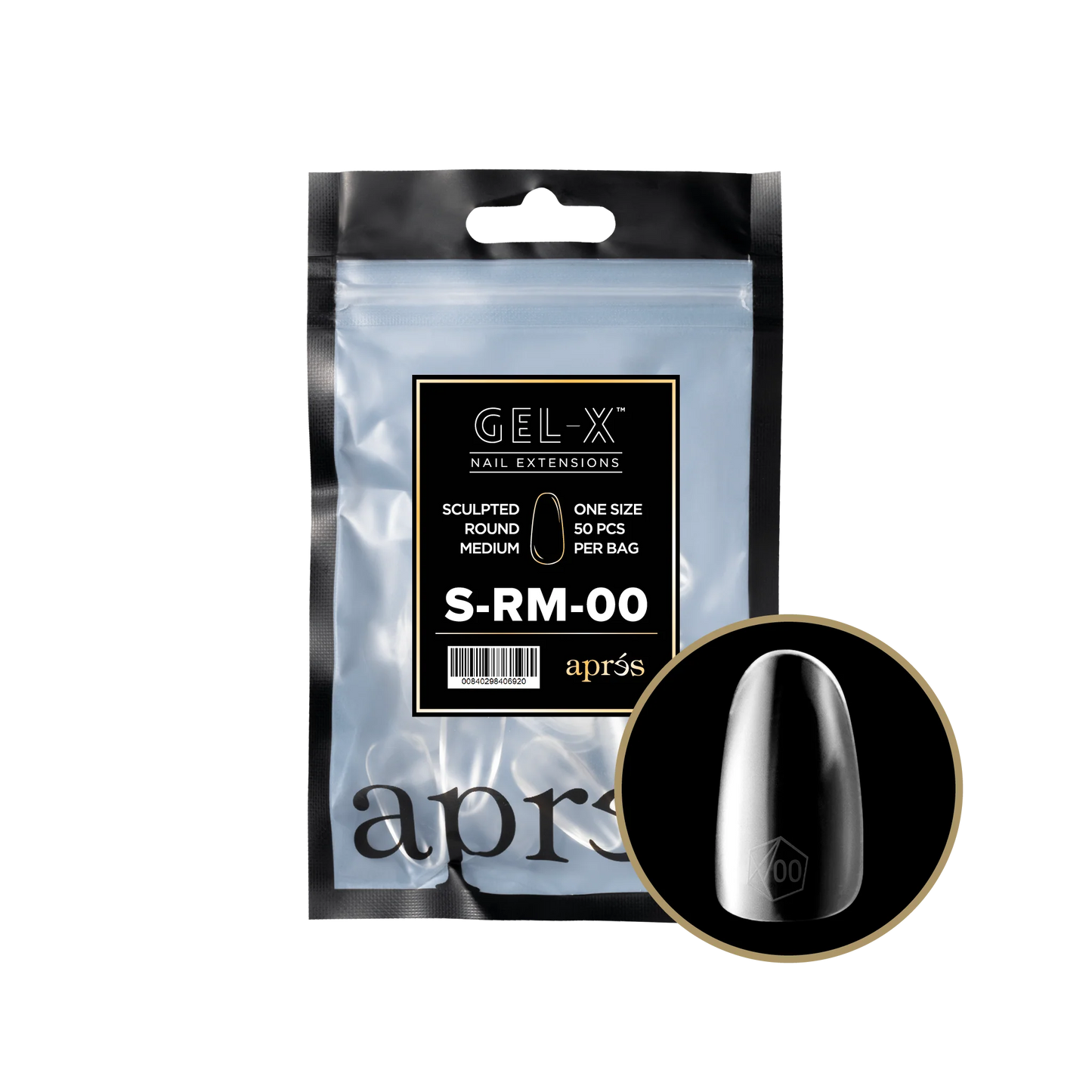 Apres Gel-X, SCULPTED ROUND MEDIUM Refill Bags, NRM2.0, 15350 (50 Nail Tips/Bag)