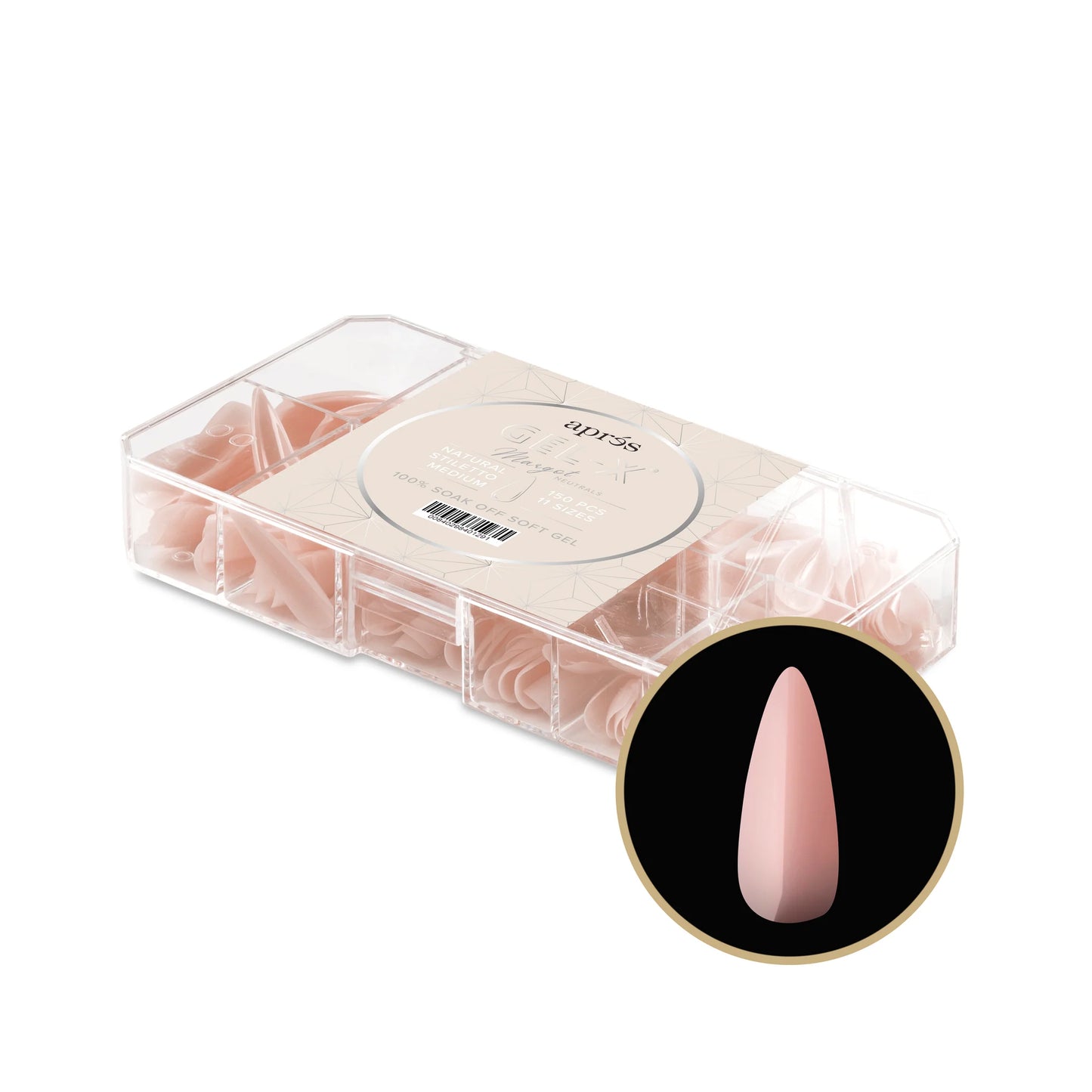 Apres Neutrals Gel-X Tips, Margot Neutrals Natural Stiletto Medium, N-STM, 57822 (PK: 150pcs/box)