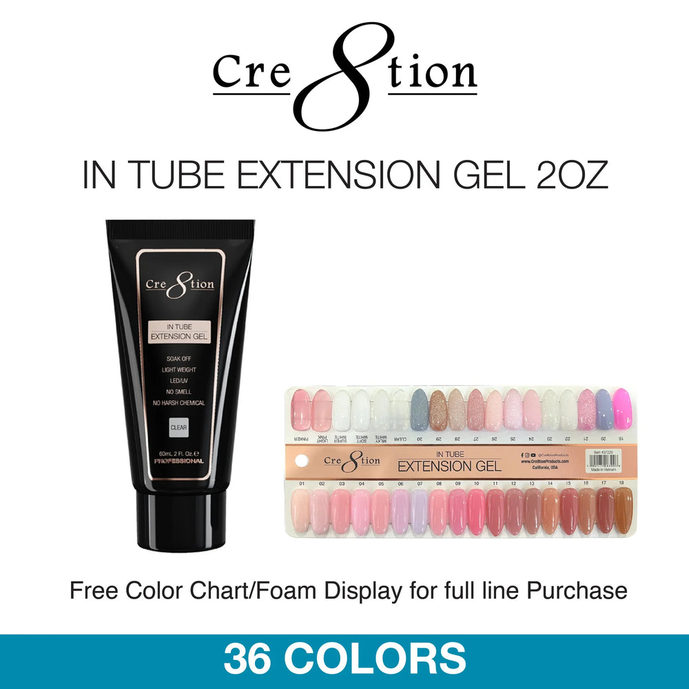 Cre8tion IN TUBE EXTENSION Gel 2oz (60 colors), (Pk: 12 pcs/box, 192 pcs/case) 000