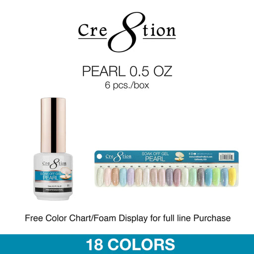 Cre8tion Gel, Pearl Collection, Full Line Of 12 Colors (From 01 To 12)