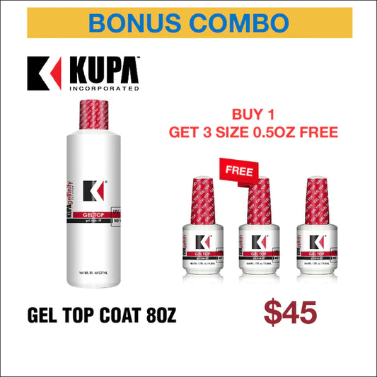 Kupa Gelfinity Top Coat Gloss No Wipe 8oz, Buy 1 Get 3 Kupa Gelfinity Top Coat Gloss No Wipe 0.5oz FREE