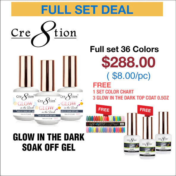 Cre8tion Glow In The Dark Gel, 0.5oz, Full Line Of 36 Colors (from G01 to G36) KK1214