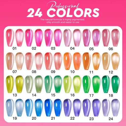 NACY Neon Jelly Cat Eye Summer (24 Colors) Color Chart