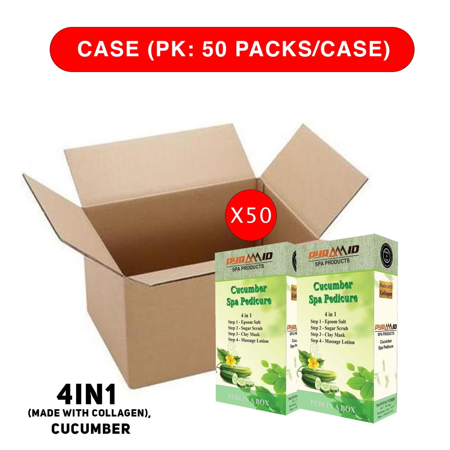 Pyramid Spa Pedicure 4in1 (Made With COLLAGEN), CUCUMBER, CASE (Pk: 50 packs/case)