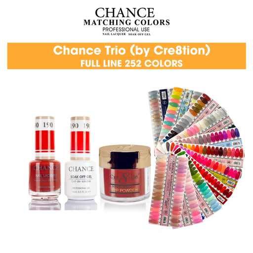 Chance 3in1 Dipping Powder + Gel Polish + Nail Lacquer (by Cre8tion), Full line of 252 Colors ( From 001 To 252)