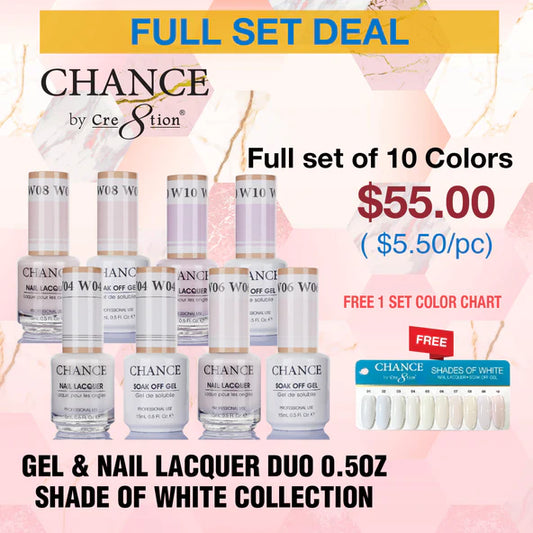 Chance Gel 0.5oz (by Cre8tion), Shade of White Collection, Full Line Of 10 Colors ( From 01 To 10)