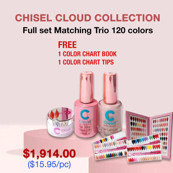 Chisel 3in1 Dipping Powder + Gel Polish + Nail Lacquer, Cloud Nail Design Collection, Full line of 120 colors (From 001 to 120)