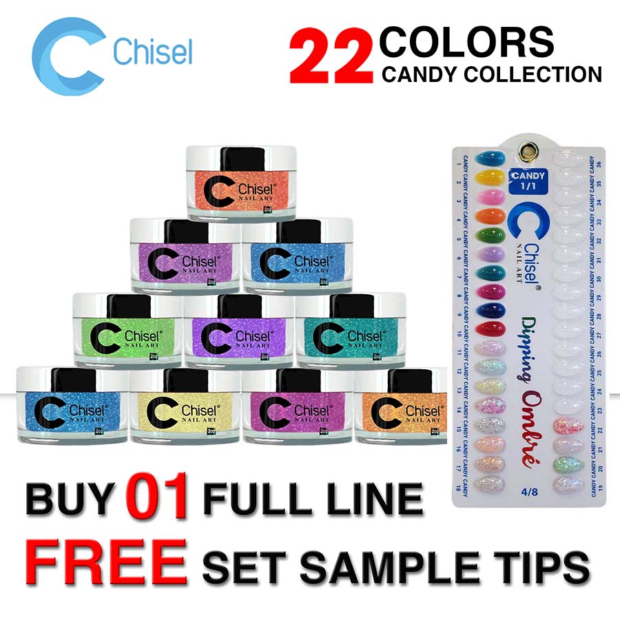 Chisel 2in1 Acrylic/Dipping Powder, Candy Collection, 2oz, 1 Full Line Of 22 Colors (form Candy01 to Candy22)