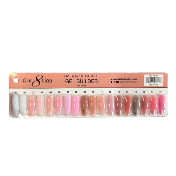 Cre8tion HEMA Free Overlay/Builder Gel in Jar (18 Colors), Sample tip