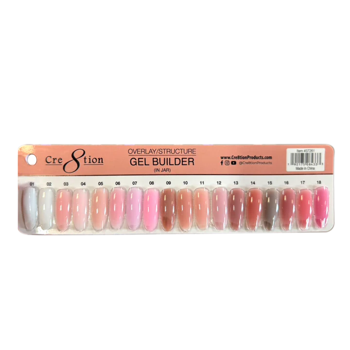 Cre8tion HEMA Free Overlay/Builder Gel in Jar (18 Colors), Sample tip