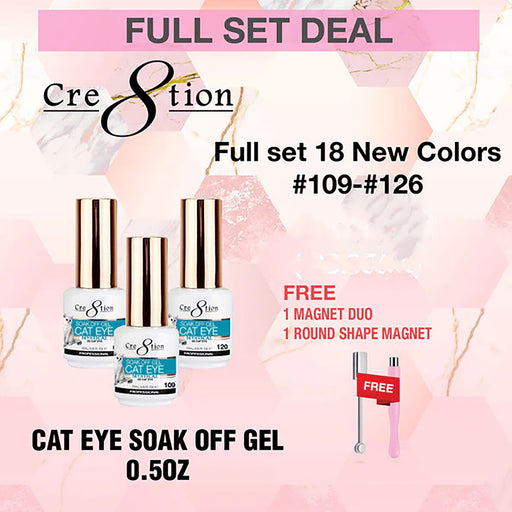 Cre8tion Cat Eye Gel 0.5oz - Ful Set 18 Colors (#109 - #126)