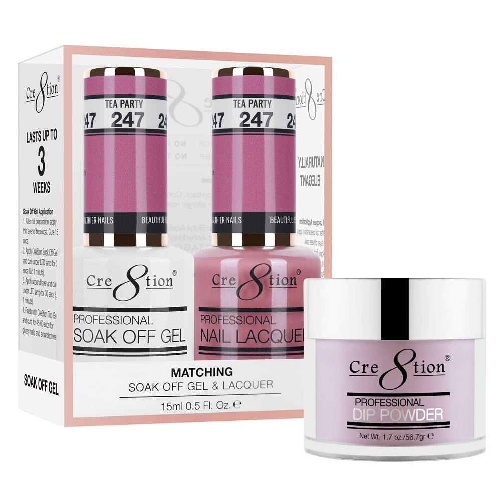 Cre8tion 3in1 Dipping Powder + Gel Polish + Nail Lacquer, 247, Tea Party, 3104-0847 OK0117VD