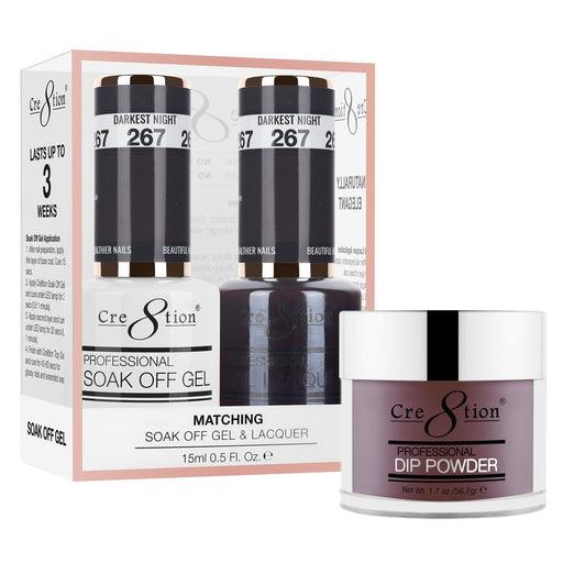 Cre8tion 3in1 Dipping Powder + Gel Polish + Nail Lacquer, 267, Darkest Night, 3104-0867 OK0117VD