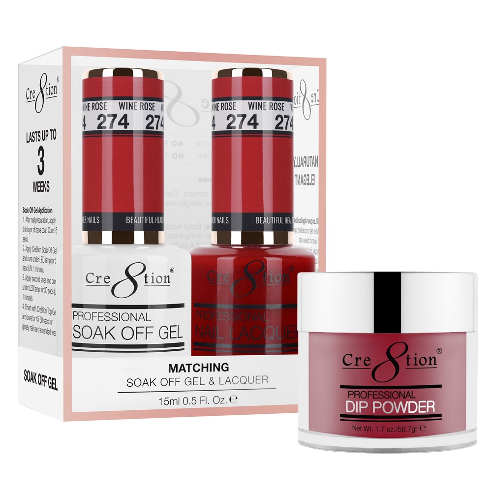 Cre8tion 3in1 Dipping Powder + Gel Polish + Nail Lacquer, 274, Wine Rose, 3104-0874 OK0117VD