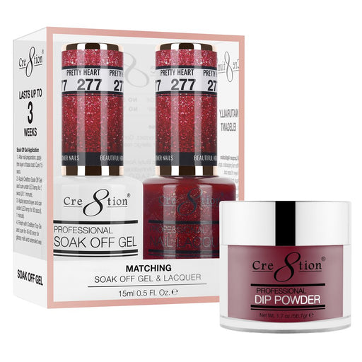 Cre8tion 3in1 Dipping Powder + Gel Polish + Nail Lacquer, 277, Pretty Heart, 3104-0877 OK0117VD