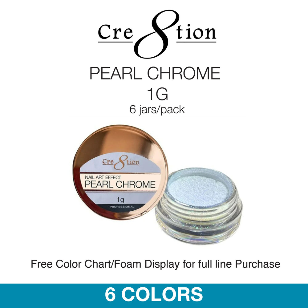 Cre8tion 1g Nail Art Effect, PEARL CHROME, 6 colors (Pk: 6 Jars/pack) 000