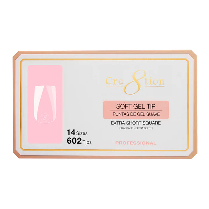 Cre8tion Soft Gel Tips - SQUARE EXTRA SHORT, 14 sizes, BOX (Pk: 602 pcs/box)