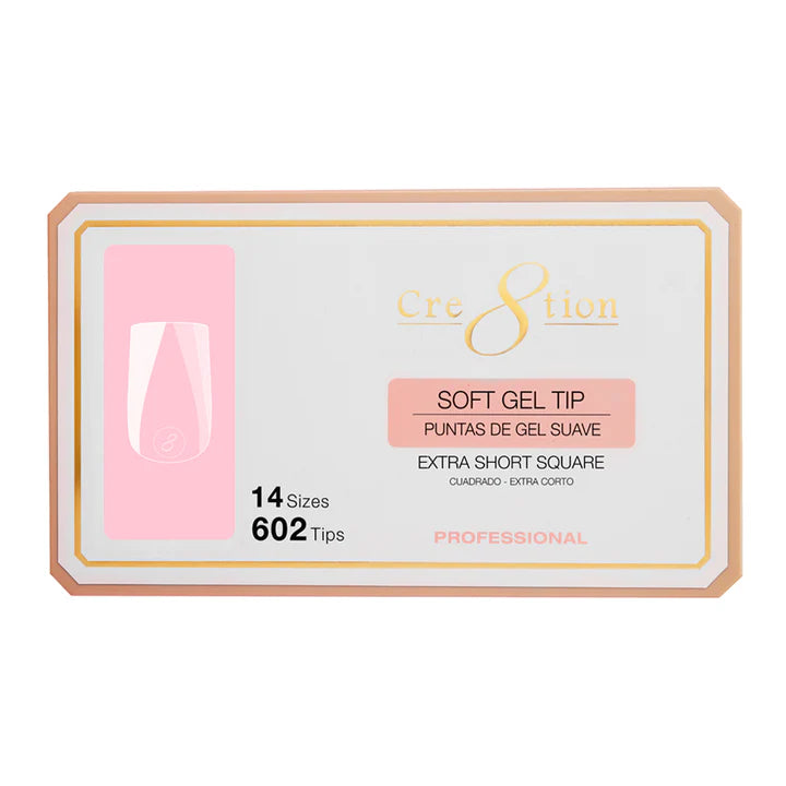 Cre8tion Soft Gel Tips - SQUARE EXTRA SHORT, 14 sizes, BOX (Pk: 602 pcs/box)