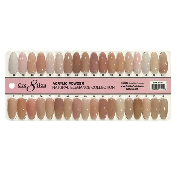 Cre8tion Acrylic Powder, NATURAL ELEGANCE Collection, Sample Tips