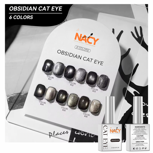 NACY Obsidian Black Cat Eye Gel (6 colors) Color Chart