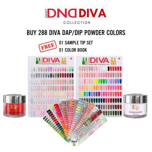 DND Diva Dip/Acrylic Powder - Full Set 288 Colors Free 1 Sample Tip Set & 1 Color Book