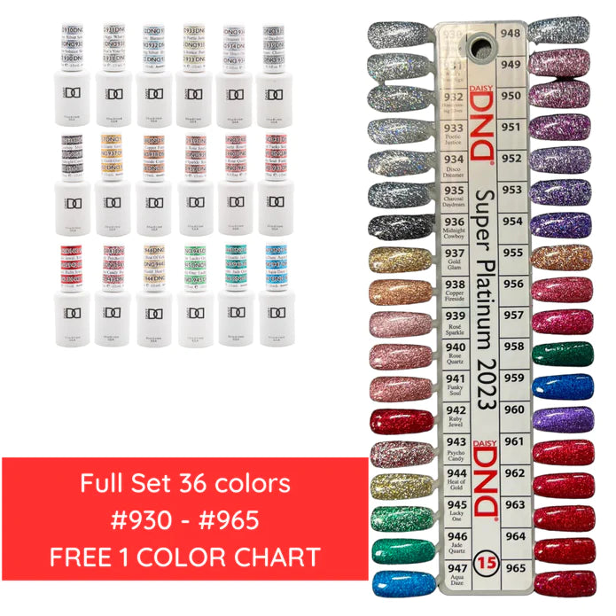 DND Gel, SUPER PLATINUM Collection, Full Line Of 36 Colors (From 930 To 965), 0.5oz