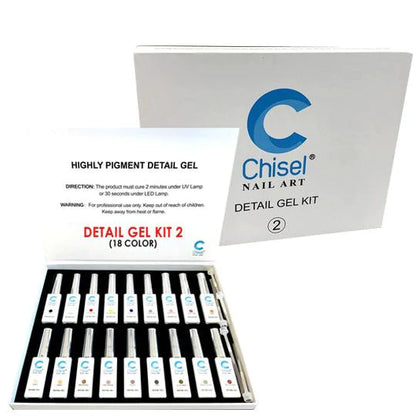 Chisel Detailing Nail Art Gel Kit #2, Full Line Of 18 Colors, 0.33oz