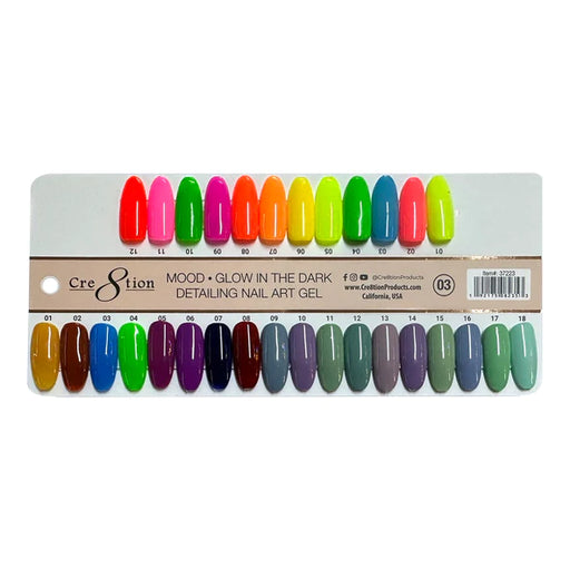 Cre8tion Mood & Glow In The Dark Detailing Nail Art Gel, Counter Foam Display Color Chart, 37223
