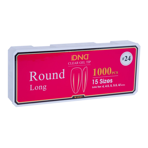 DND Gel E Tip Clear, Round Long #24 (Pk: 1,000 pcs/box) - SKU 19753