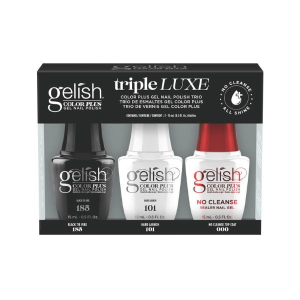 Gelish Color Plus, Triple Luxe Trio Pack (Black Tie Vibe, Hard Launch, No Clean Top Coat)