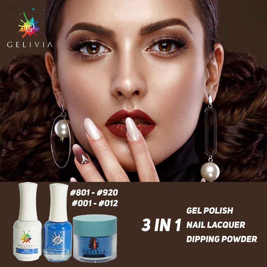 Gelivia 3in1 Dipping Powder + Gel Polish + Nail Lacquer, Full Line Of 132 Colors (From 801 To 920, 001 To 012) OK0304VD