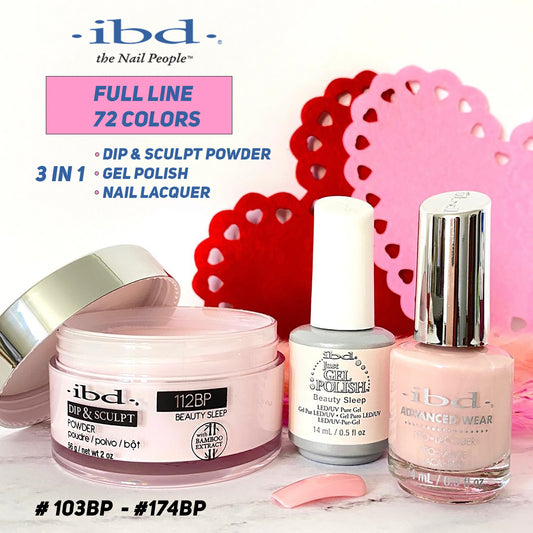 IBD 3in1 Dip & Sculpt Powder + Gel Polish + Nail Lacquer, Full line of 72 colors (From 103BP to 174BP) OK0331LK