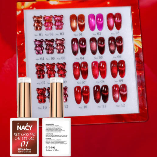 NACY 0.5oz RED ROYAL Crystal Cat Eye (12 Colors) Collection Full Line