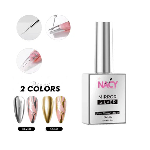 NACY Metallic Painting Liner Gel, SILVER Mirror Nail Art Effect 0.5oz (15ml)