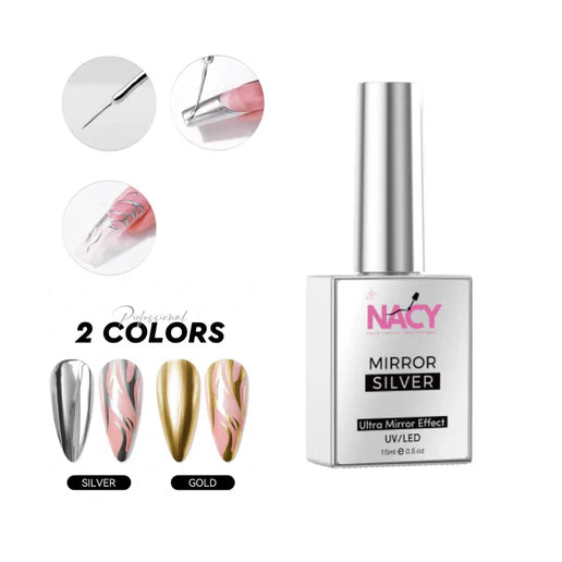 NACY Metallic Painting Liner Gel, SILVER Mirror Nail Art Effect 0.5oz (15ml)