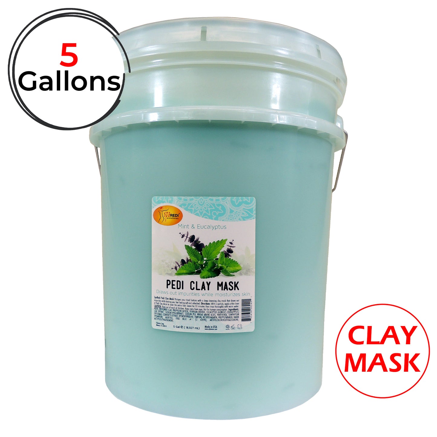 SpaRedi Pedi Clay Mask, Mint & Eucalyptus, 5Gal, 06240 OK0325MD