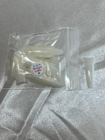 USN Straight Coffin Natural Nail Tip (TC), BIG Bag (Pk: 100 pcs / Small Bag, 10 Small Bags / Big Bag), 000