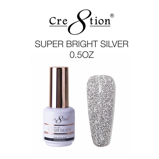 Cre8tion Gel 0.5oz - Super Bright Silver Soak Off Gel (Pk: 216 pcs/case)