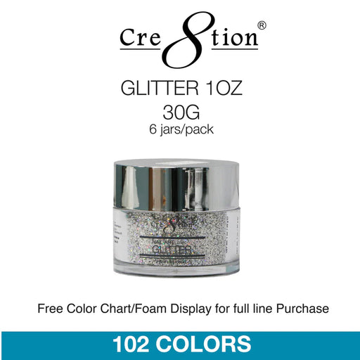 Cre8tion Nail Art 1oz (30g) - Glitter (102 Colors), (Pk: 6 jars/pack) 000