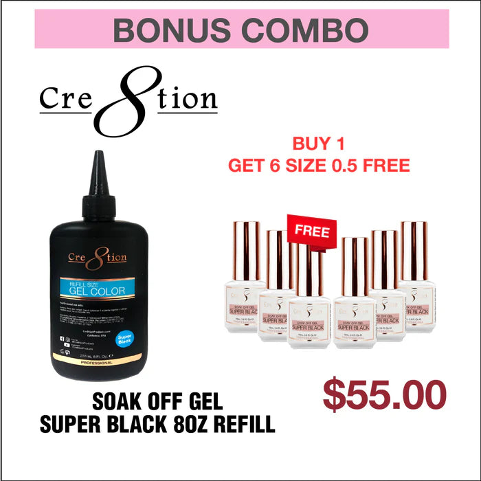 Cre8tion Super Black Refill, 8oz, Buy 1 get 6 Cre8tion Super Black 0.5oz FREE