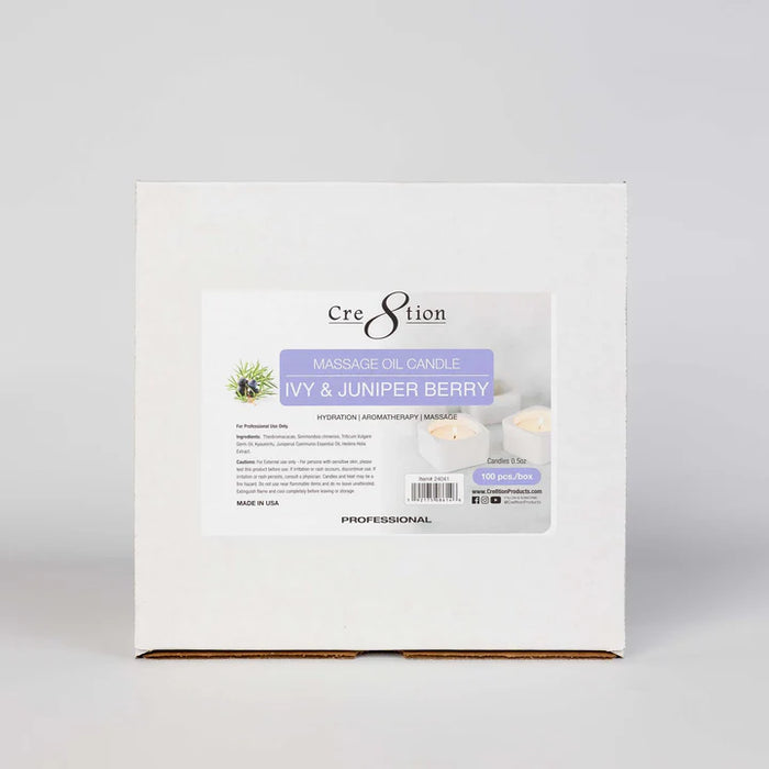 Cre8tion Massage Oil Candles 0.5oz, IVY & JUNIPER BERRY BOX (Pk: 100 pcs/box)