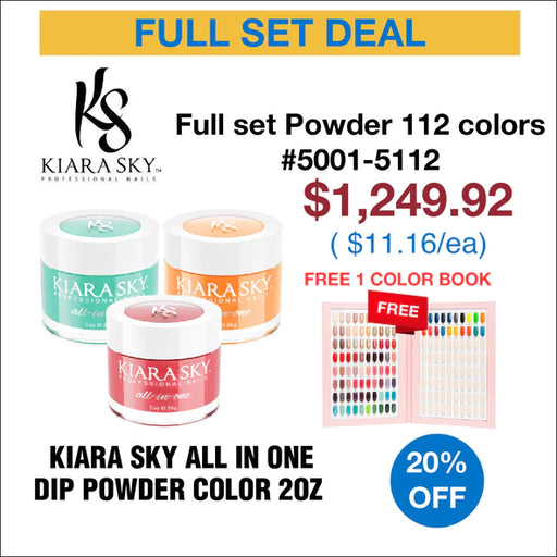 Kiara Sky Acrylic/Dipping Powder, All-In-One Collection, 2oz, Full Line Of 112 Colors (From D5001 To D5112) OK1003VD