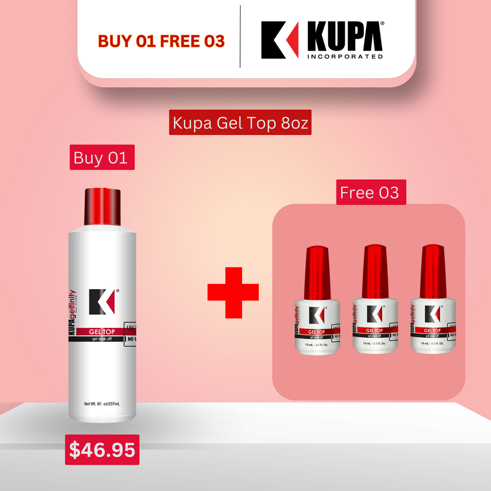 Kupa Gelfinity, Buy 01 pcs Kupa Gel Top 8oz, Get 03 pcs Kupa Top Coat Gloss No Wipe 0.5oz. FREE